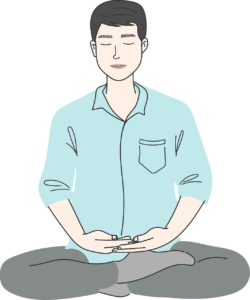 young person sitting crossed leg, palms up, meditating. 